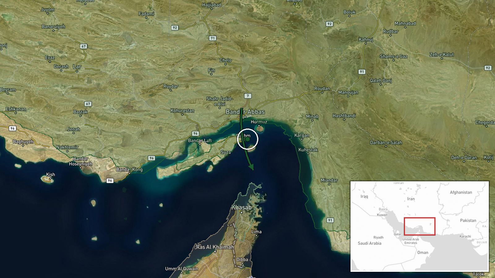 Strait of Hormuz, Oman Corridor, Persian Gulf — UAS Strike location map