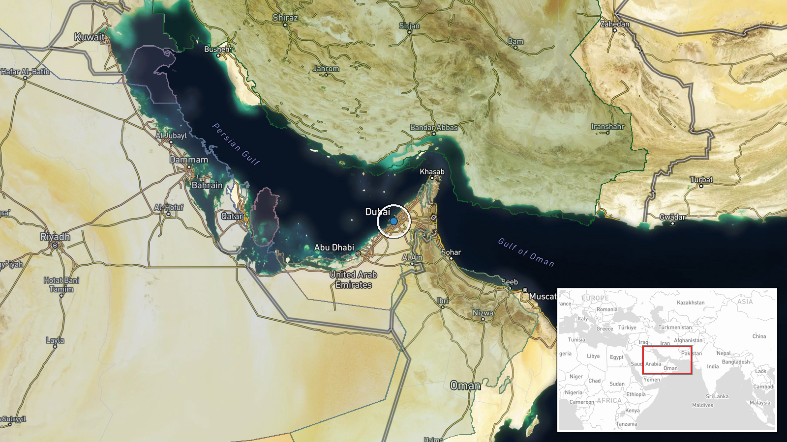 Persian Gulf, Gulf States — Deployment location map