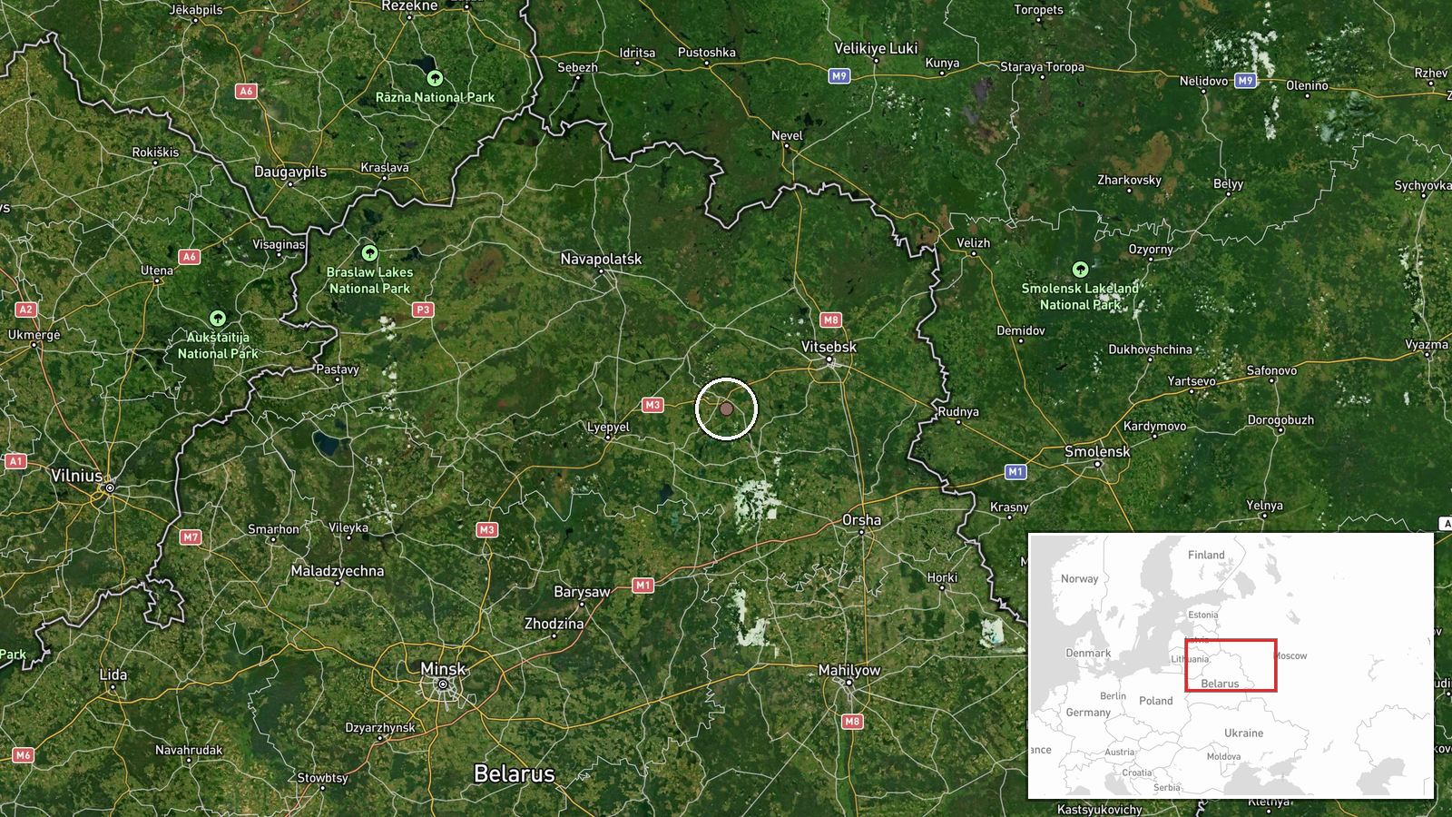 Vitebsk and Gomel Regions, Belarus — Military Exercise location map