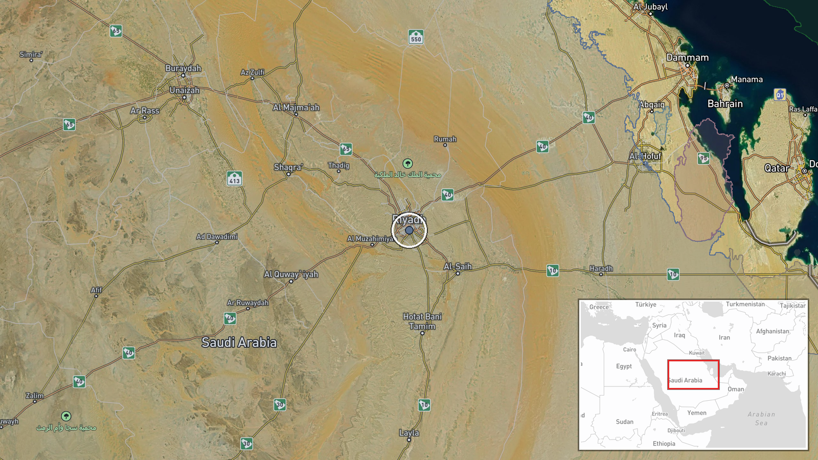 Riyadh and Dammam, Saudi Arabia — Siren location map