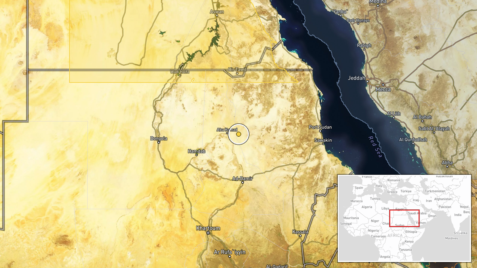 North Wadi area, Sudan — Airstrike location map