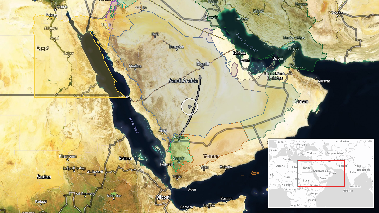 King Khalid International Airport, Riyadh, Saudi Arabia — Explosion location map
