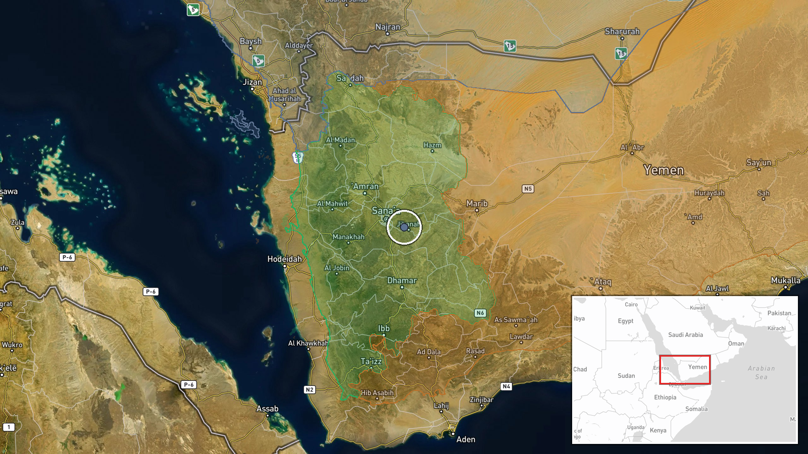 Sana'a, Sana'a Governorate, Yemen — Airstrike location map