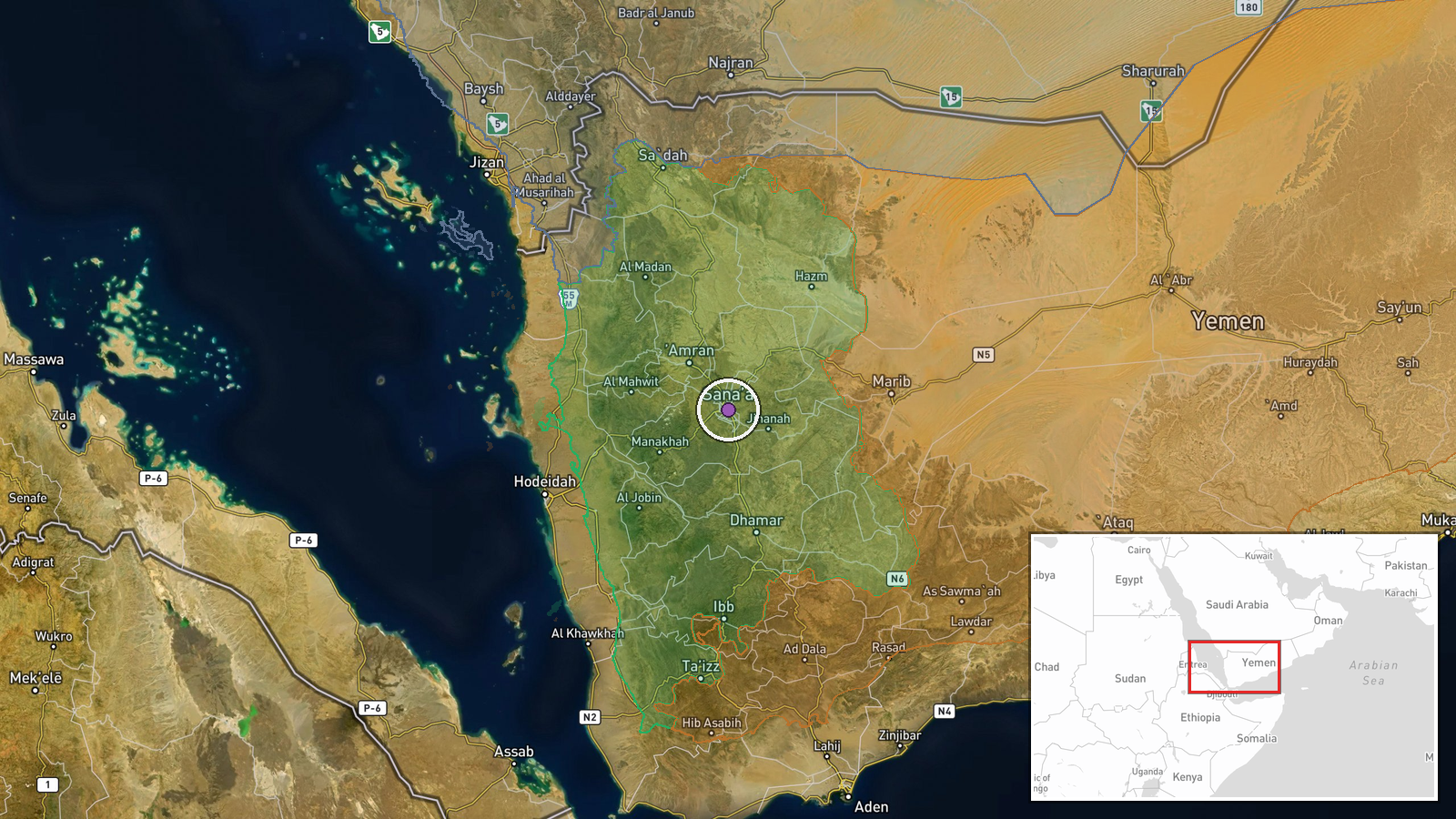 Sanaa, Yemen — Airstrike location map