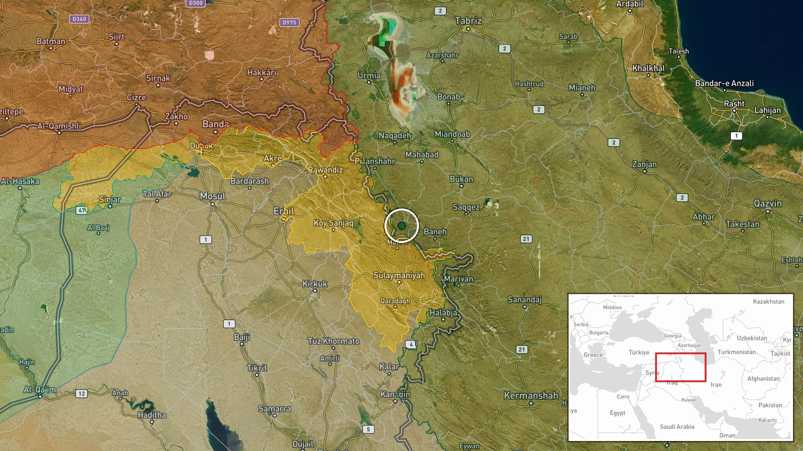 Marand, West Azerbaijan Province, Iran (launch reported) — Missile Transit location map