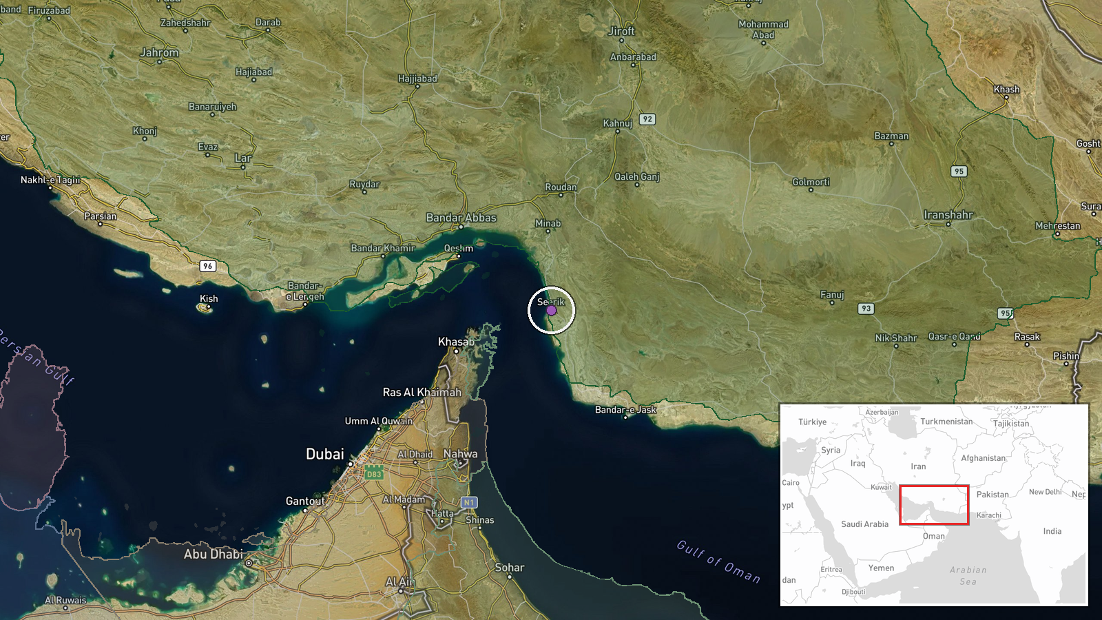 Off Sirik, Hormuzgan Province, Iran — UAS Strike location map