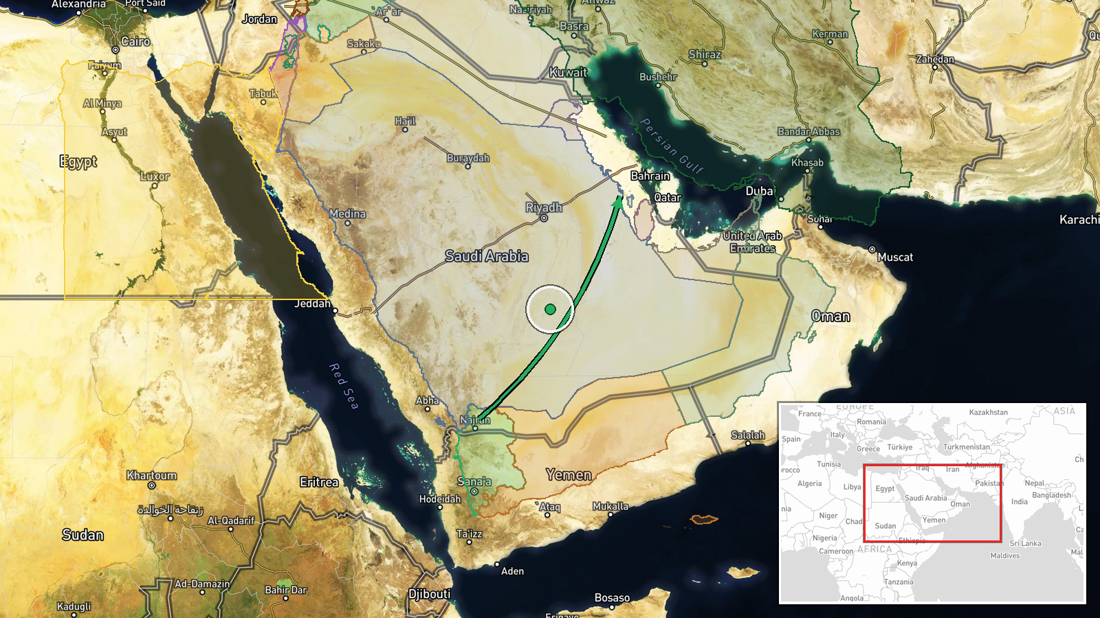 Dhahran, Eastern Province, Saudi Arabia — Ballistic Missile location map