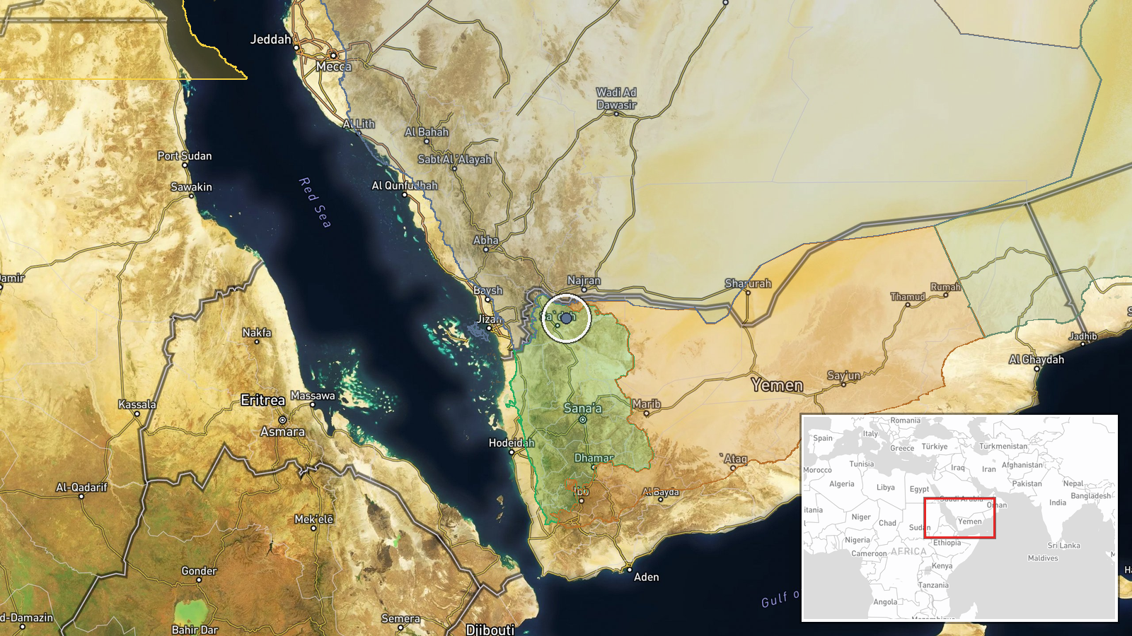Saada Governorate, Yemen — Aircraft Shootdown location map