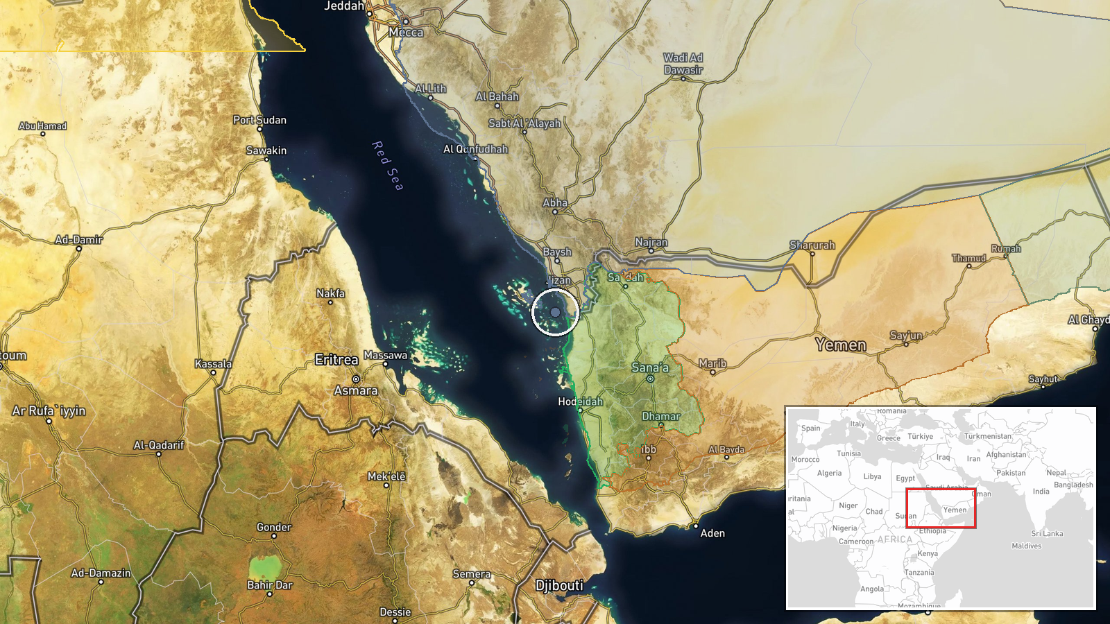 Eastern Red Sea, Saudi Arabia-Yemen maritime zone — Air Defense location map