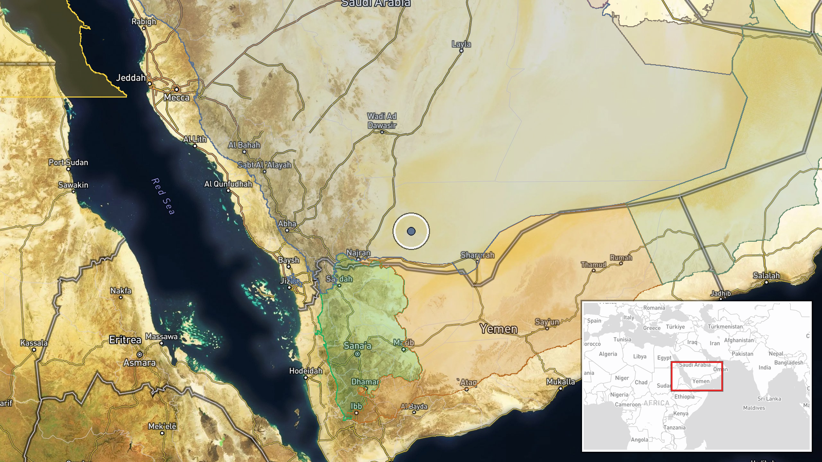 Southern Saudi Arabia, Arabian Peninsula — Air Defense location map