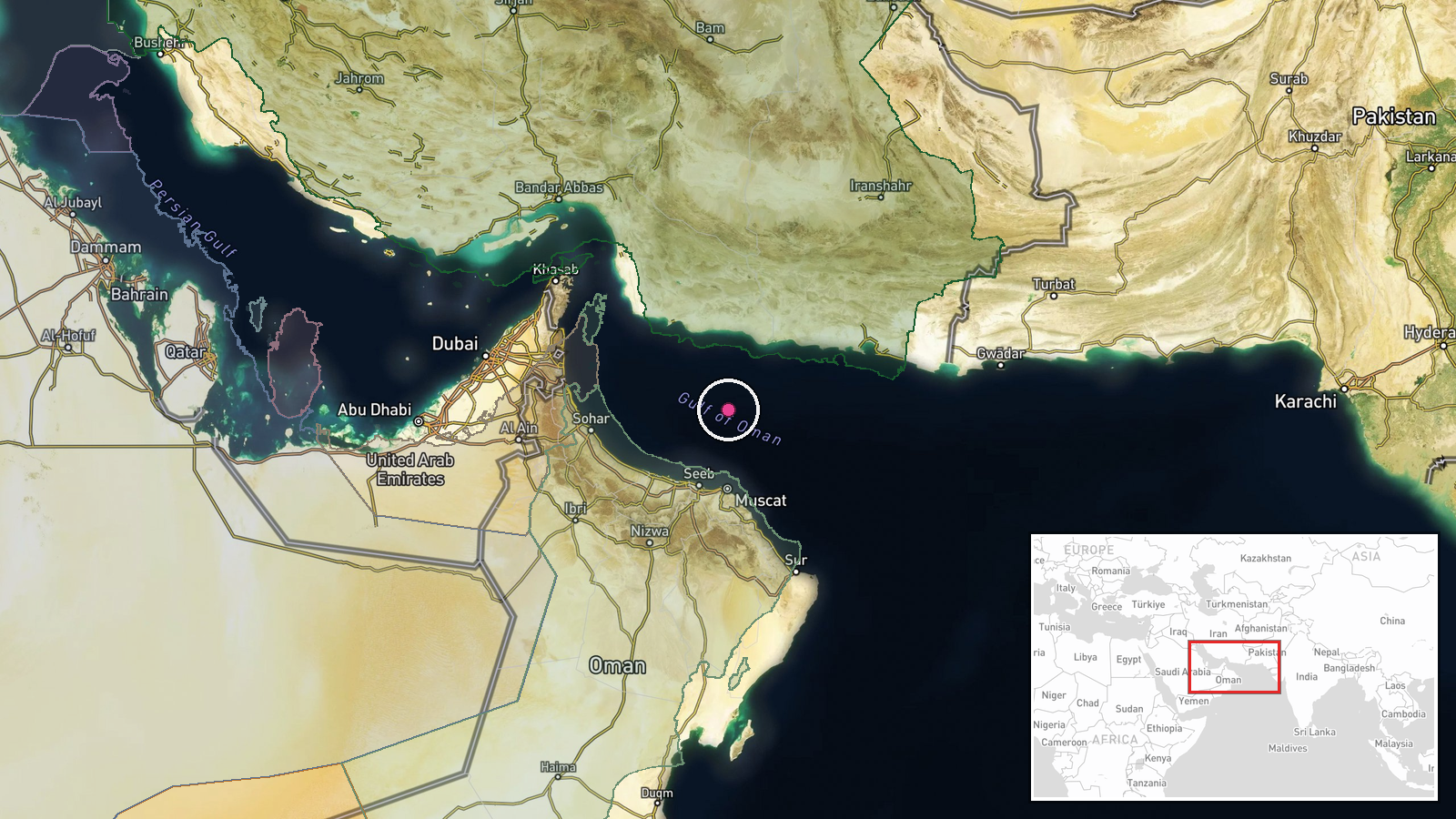 Gulf of Oman, Middle East waters — Report location map