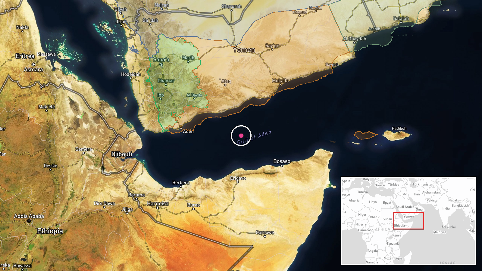 Gulf of Aden, off Aden Governorate, Yemen — Naval location map