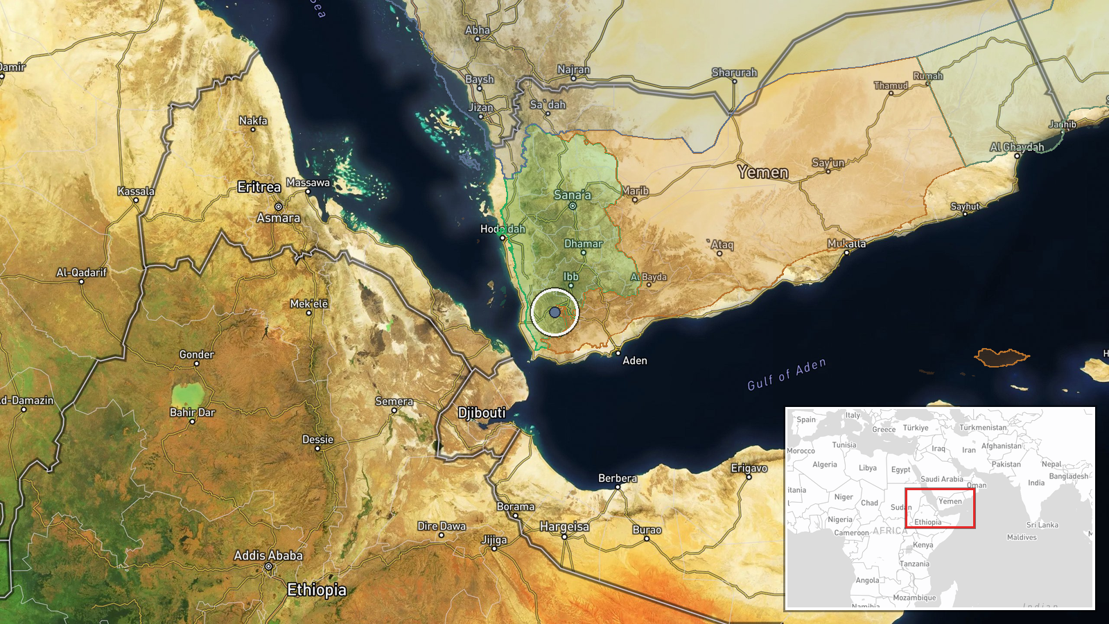 West of Taiz, Taiz Governorate, Yemen — Airstrike location map