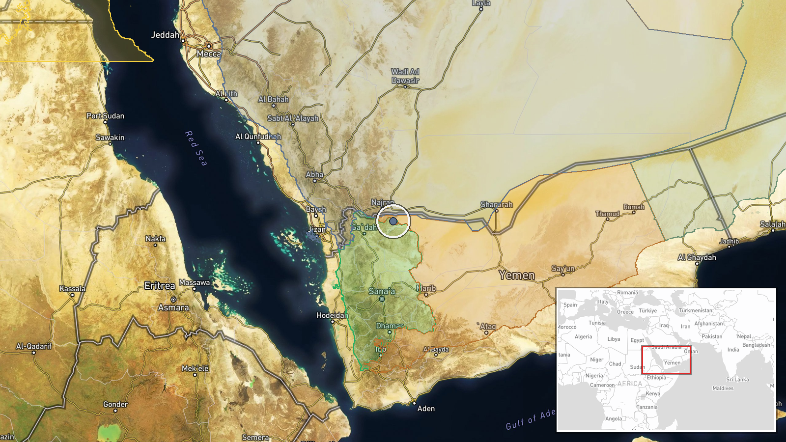 Saudi-Yemen border (location not reported) — Combat location map