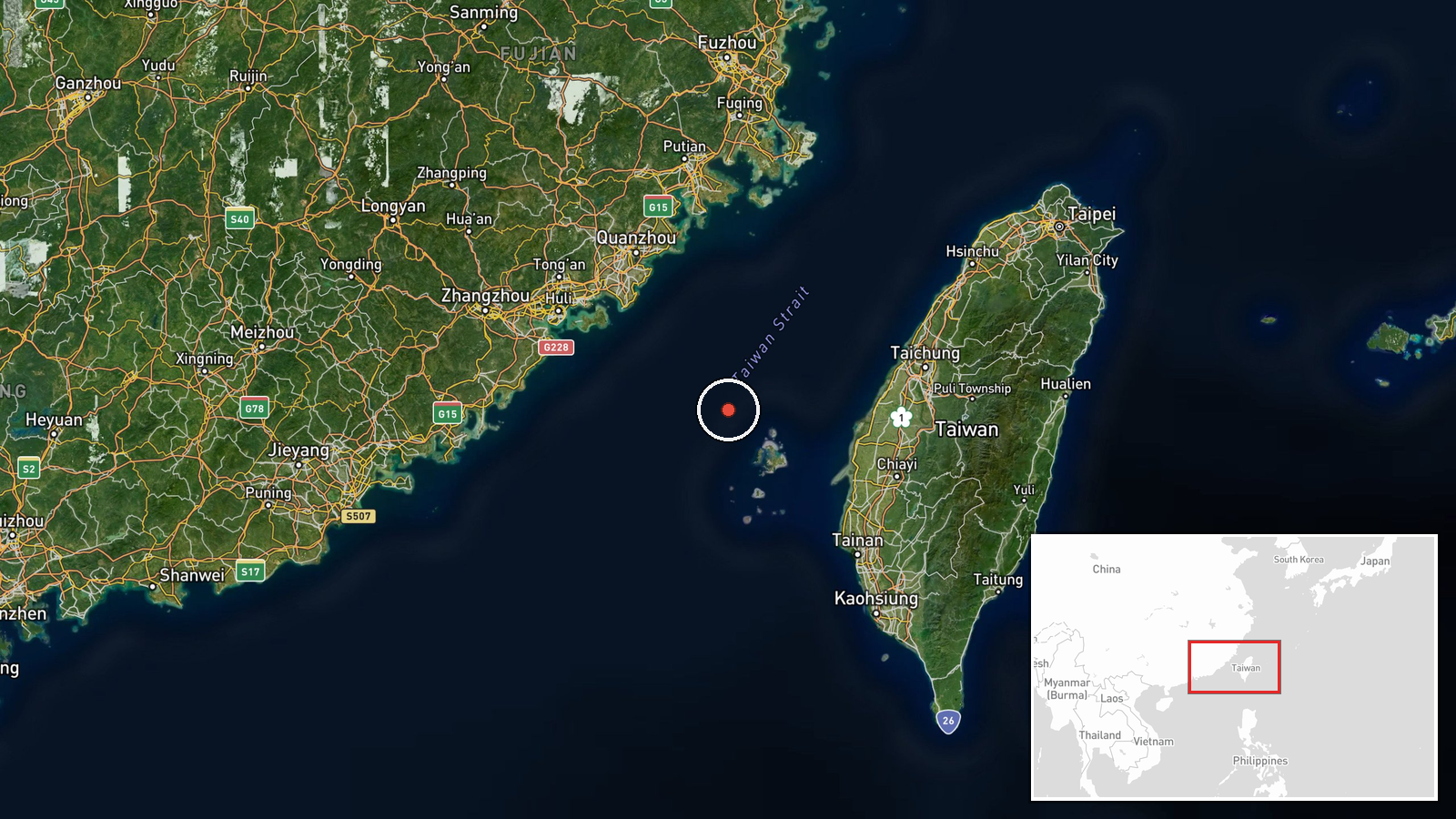 Taiwan Strait, median line, Asia-Pacific — Combat Aircraft location map