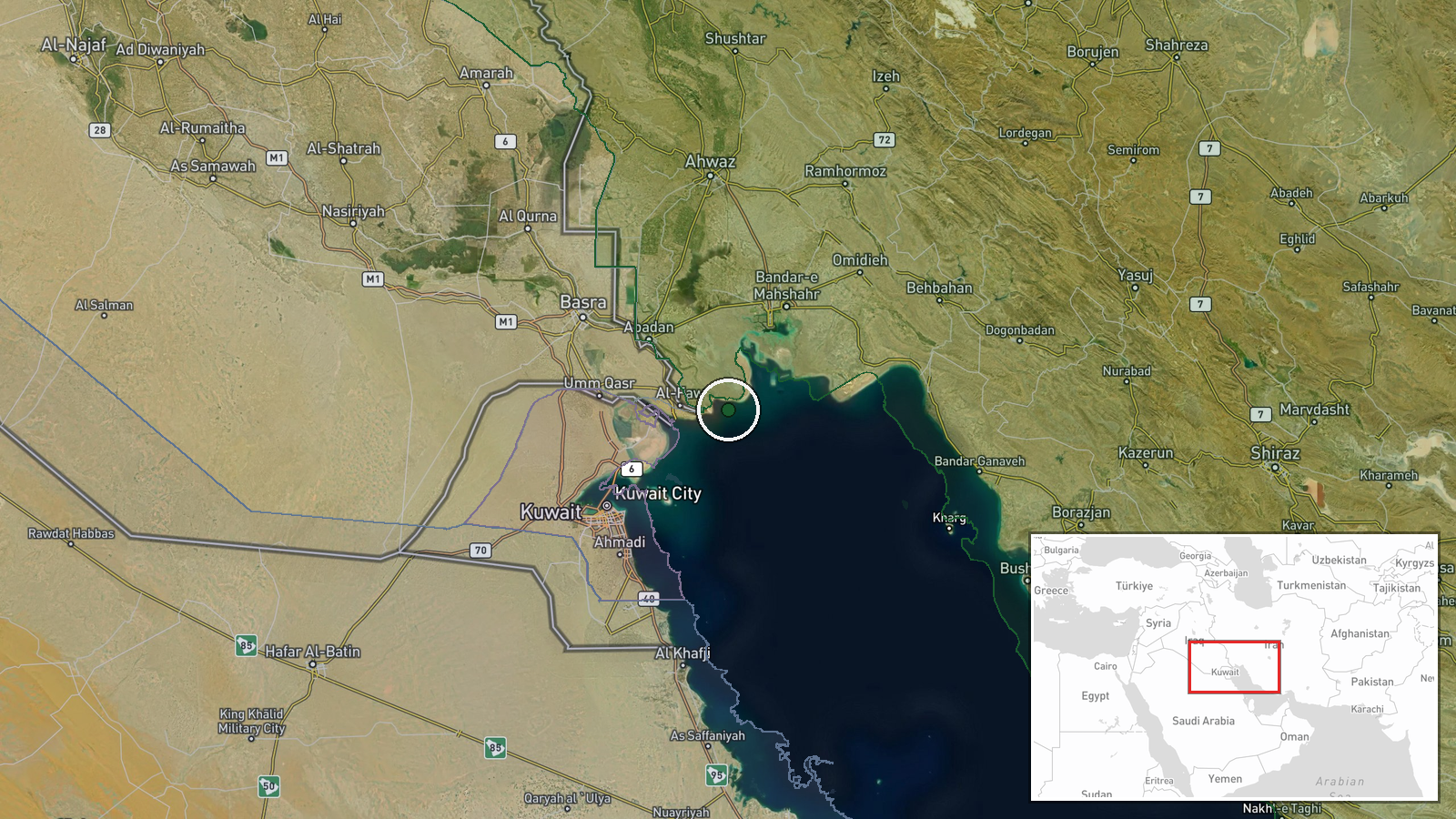 Persian Gulf off Basra, Iraq — Combat location map