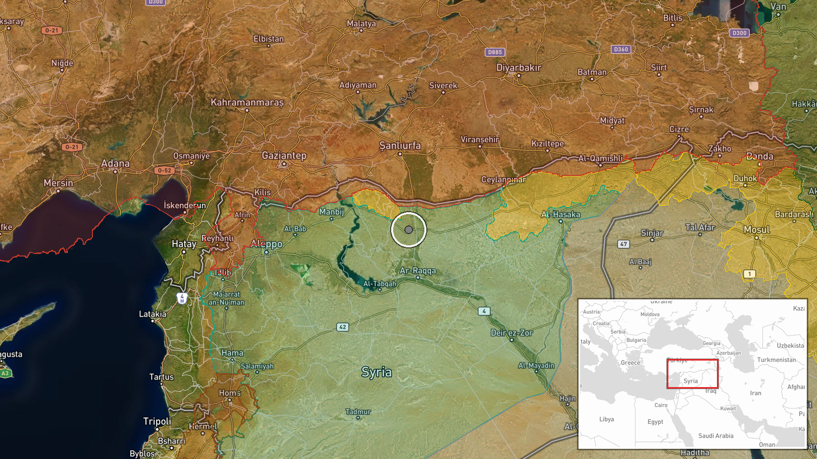 Khafiyat al-Salam village, Raqqa Countryside, Syria — Explosion location map