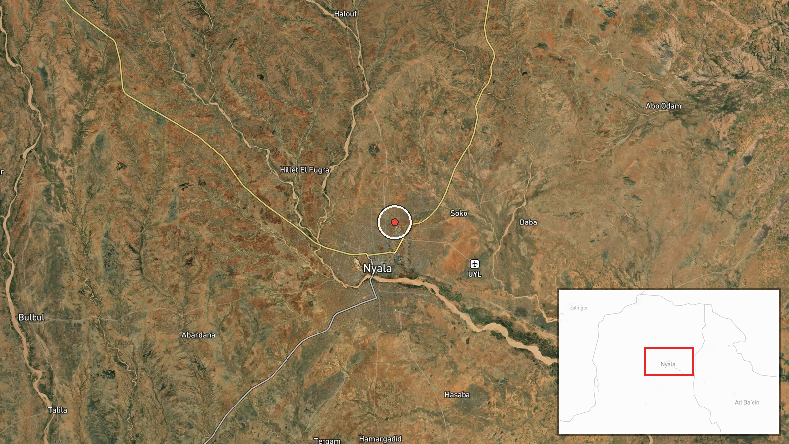 Nyala Livestock Market, Nyala, South Darfur, Sudan — Airstrike location map
