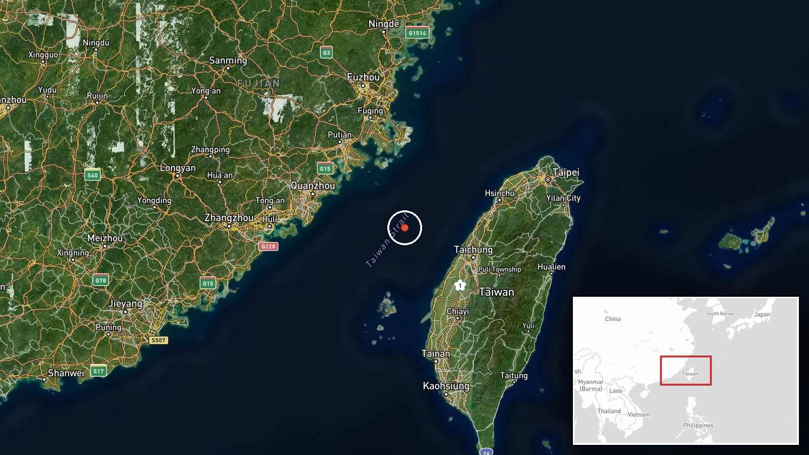 Taiwan Strait, north-central Taiwan ADIZ — Combat Aircraft location map