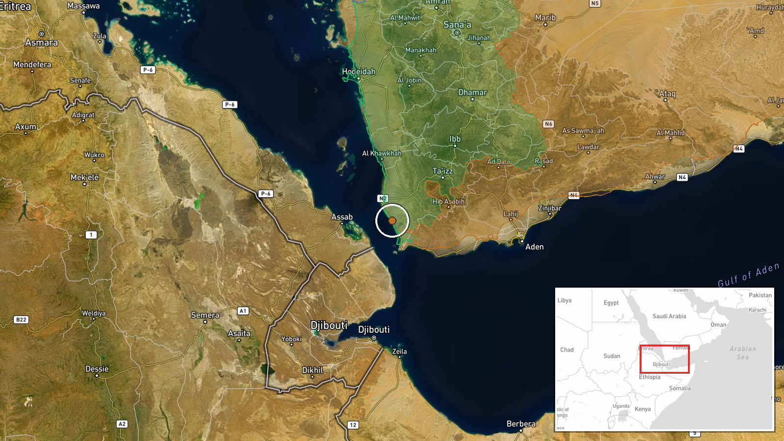 Khazzan Hill, Bab al-Mandab, Yemen — Capture location map