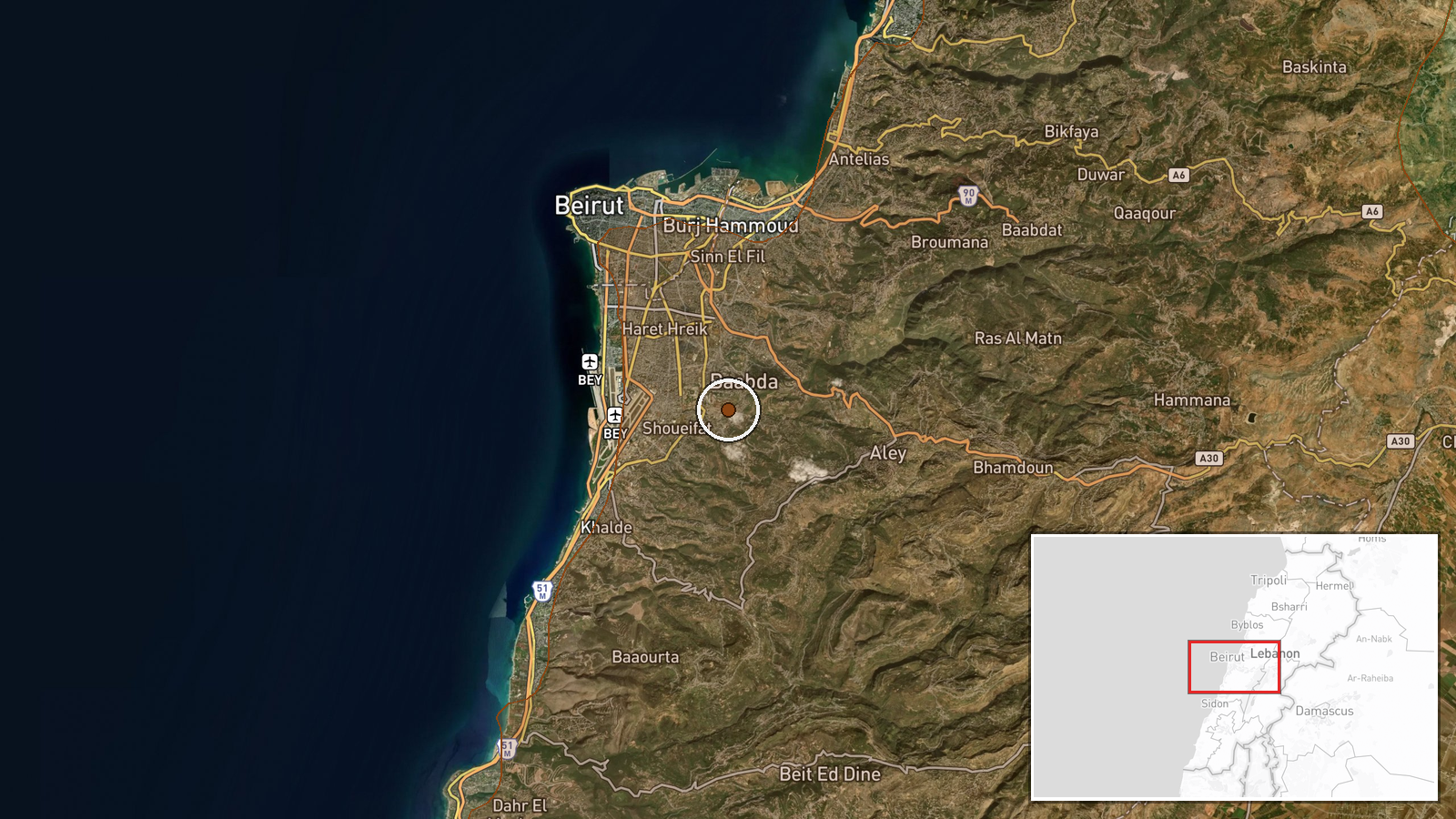 Baabda Presidential Palace, Baabda, Lebanon — Security location map