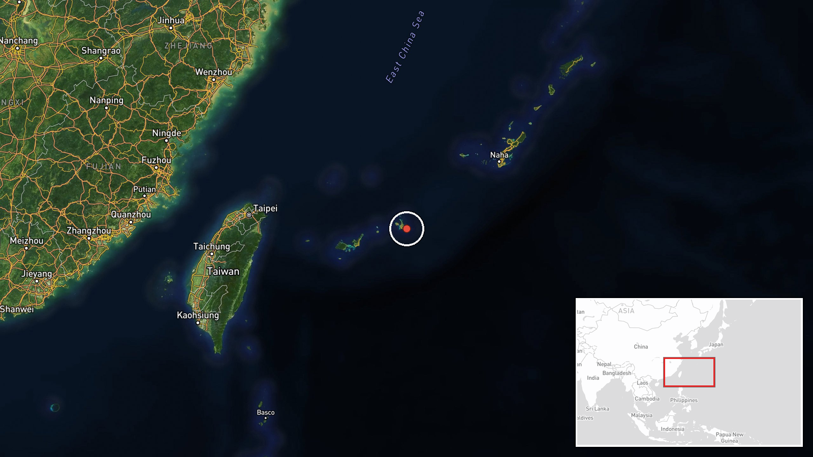 Philippine Sea, ~220 km south of Miyako Island, Okinawa, Japan — Naval location map
