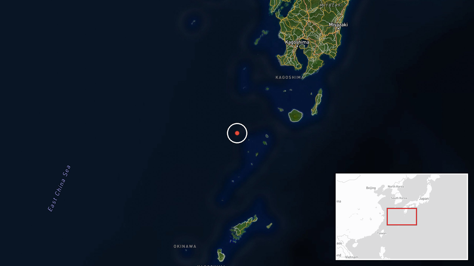 Sea west of Yakushima Island, Kagoshima, Japan — Naval location map