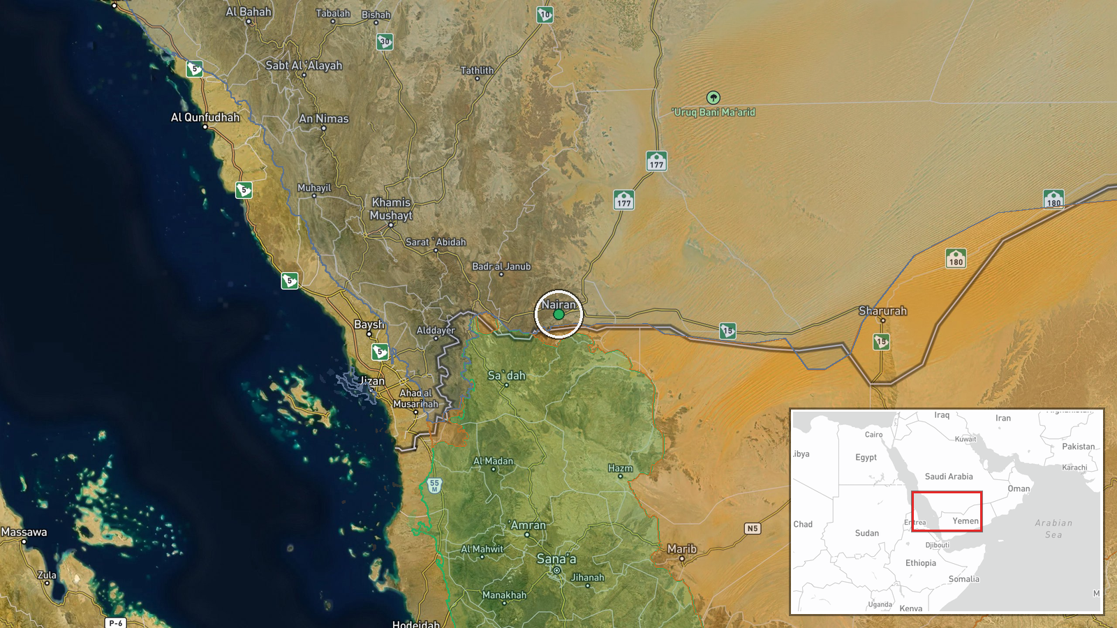 Saudi-Yemen border belt (Najran), Saudi Arabia — Report location map