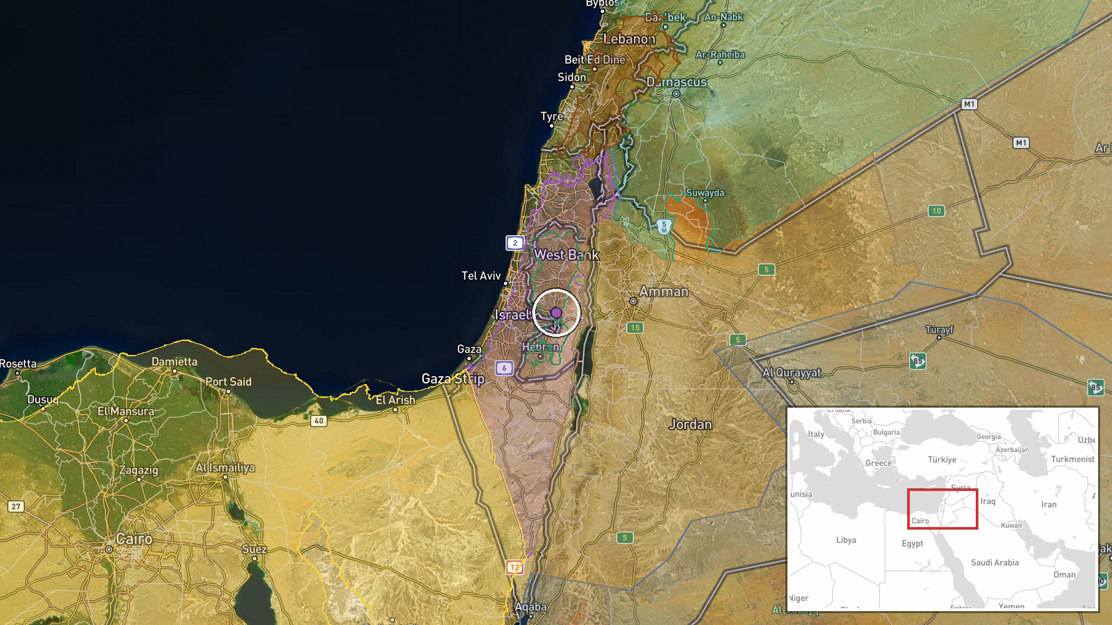 Kafr Aqab, Binyamin Brigade sector, West Bank, Palestine — Police Operation location map