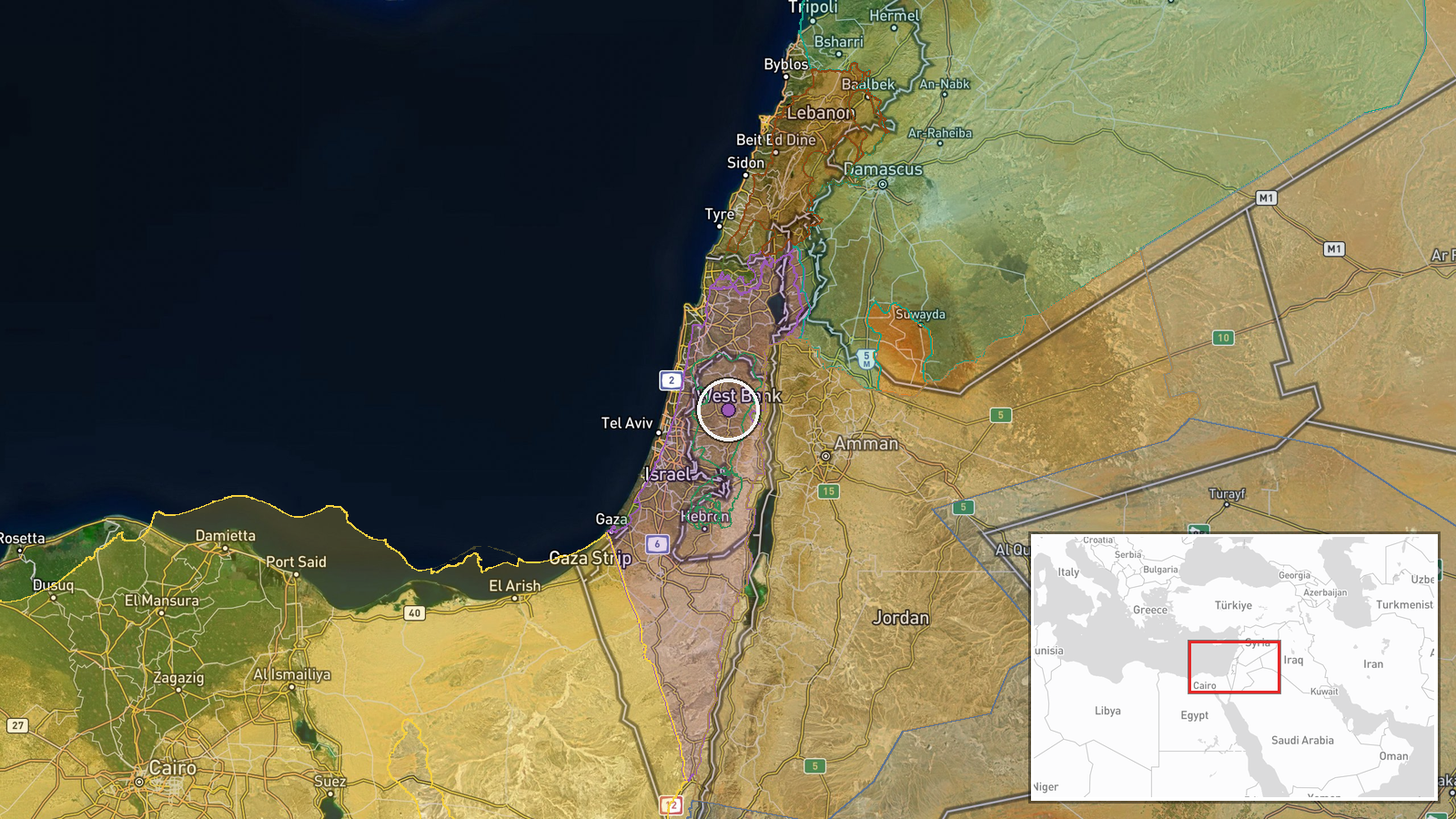 Samaria, West Bank, Palestine — Security location map