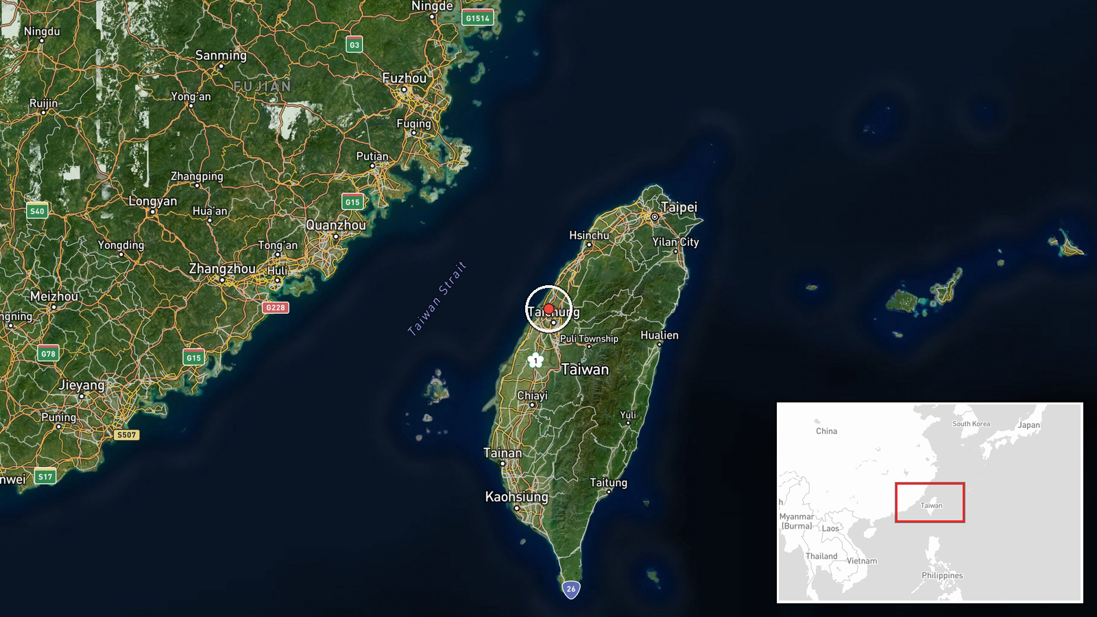 Taiwan Strait, median line area — Military Exercise location map
