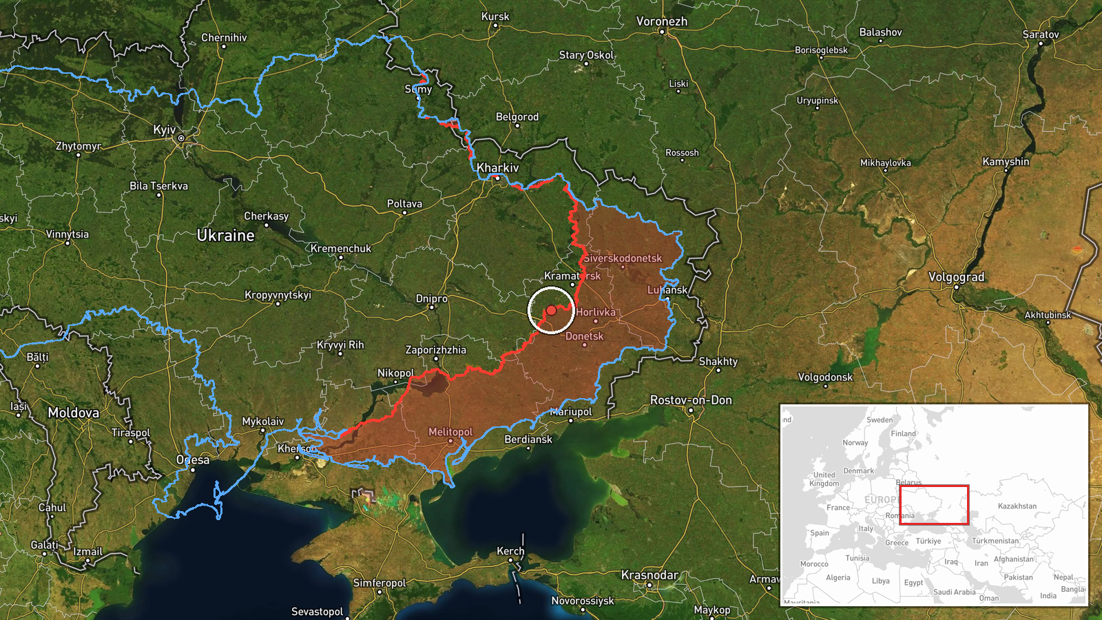 Nahe Dobropillja, Donezk, Ukraine (Frontlinie, geschätzt)
