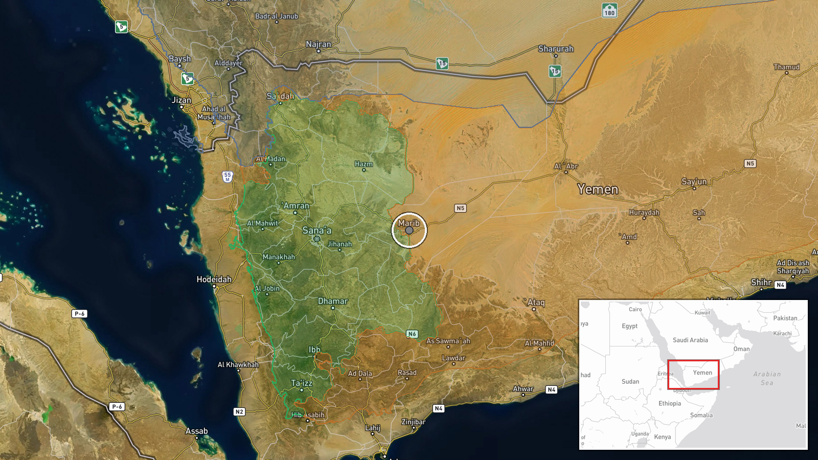 Marib Governorate, Yemen — Combat location map