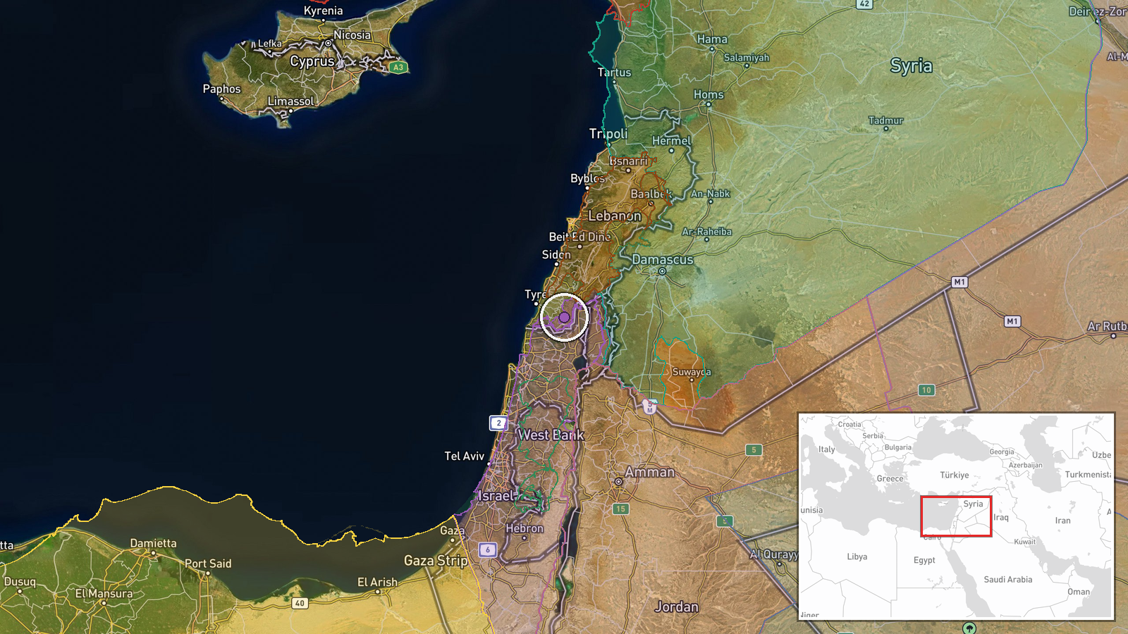 Barashit, Lebanon — Artillery location map