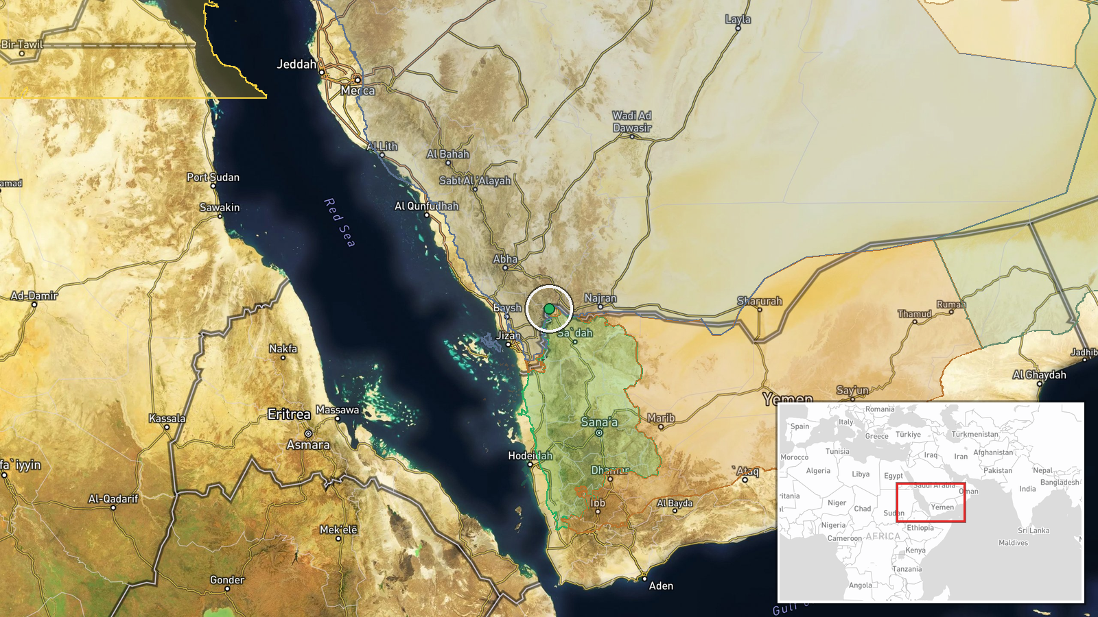 Saudi–Yemen border area (location not reported) — UAS Strike location map