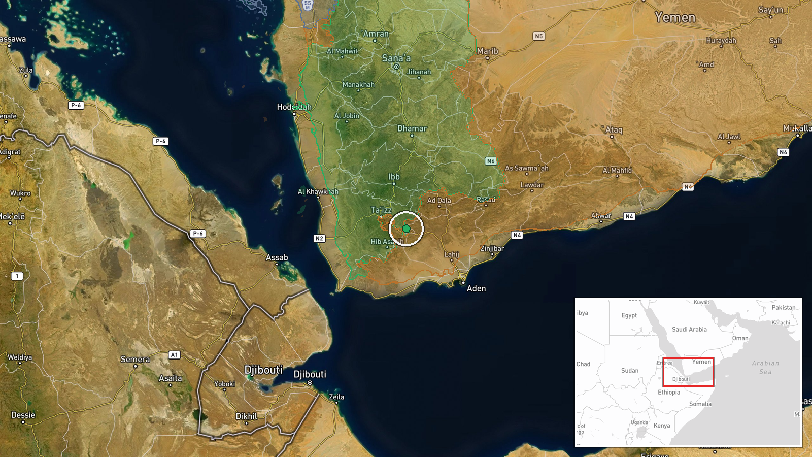 Birbasha, Taiz Governorate, Yemen — Combat location map