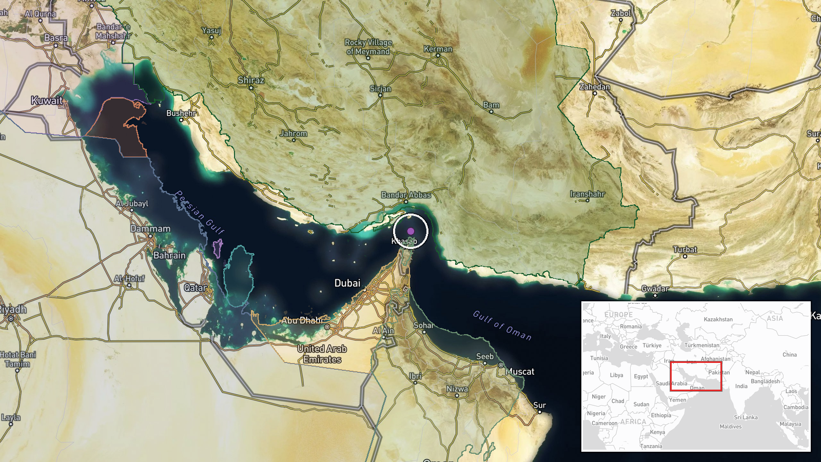 Near Strait of Hormuz, Persian Gulf — Combat Aircraft location map