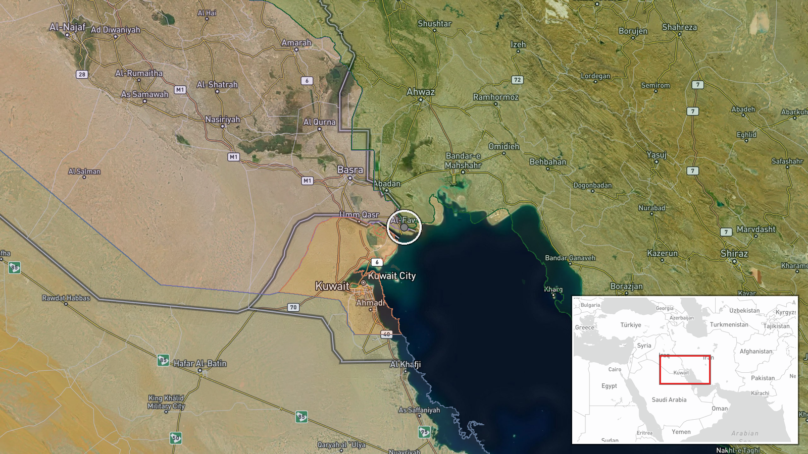 Al Faw, Iraq — Artillery location map