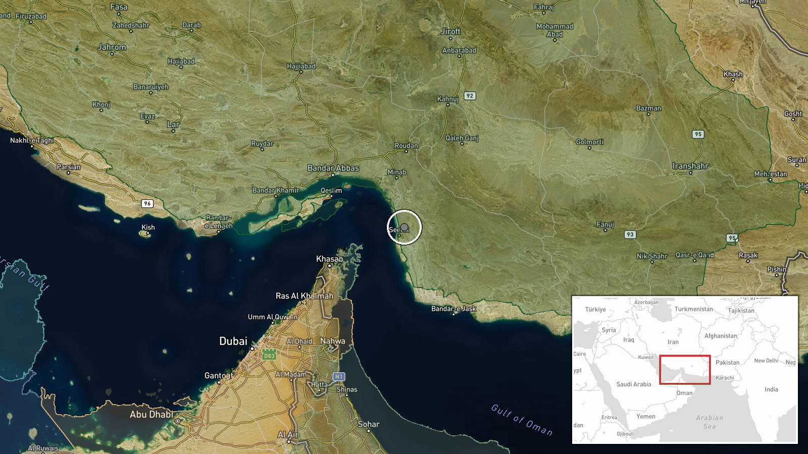 Sirri, Hormozgan, Iran — Explosion location map