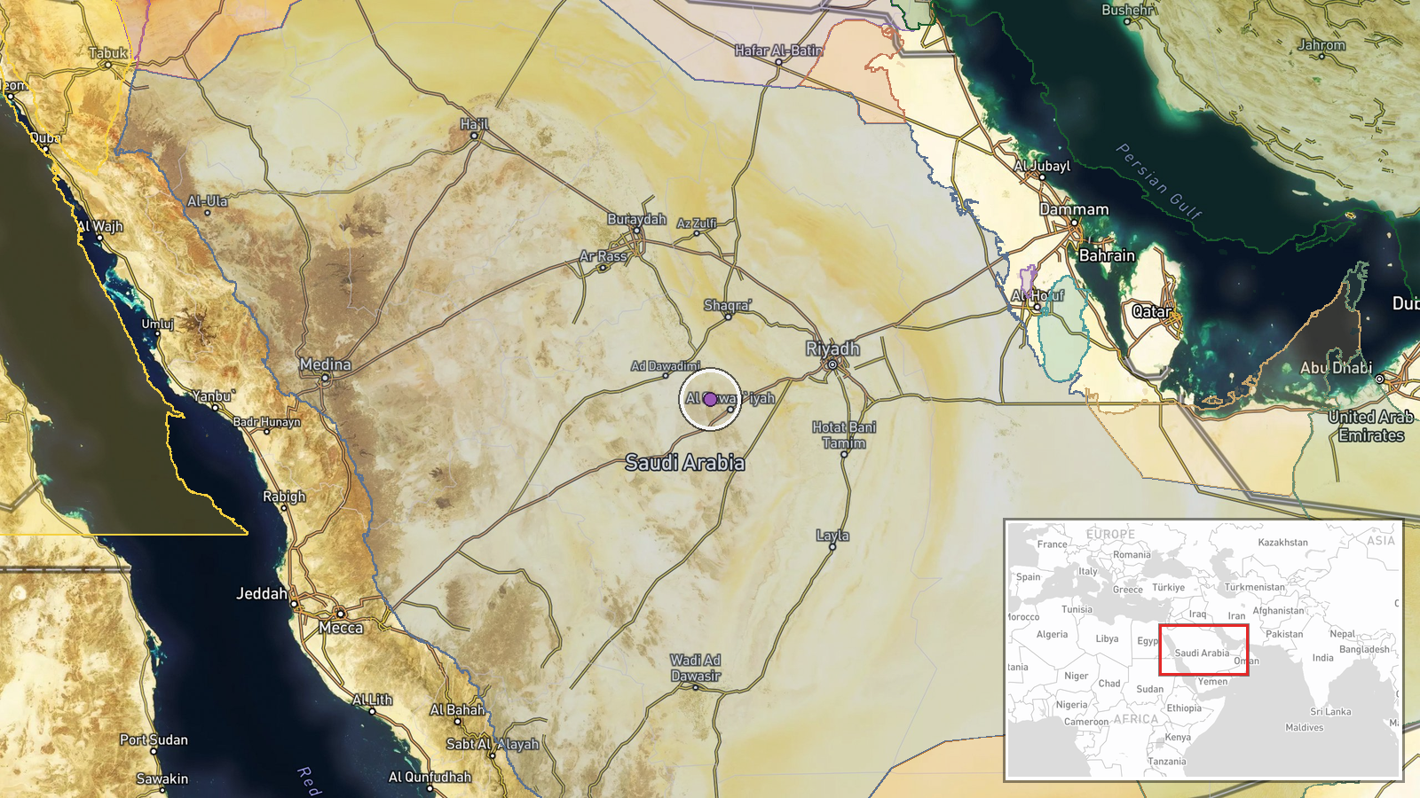 Saudi Arabia (location not reported) — Displacement location map