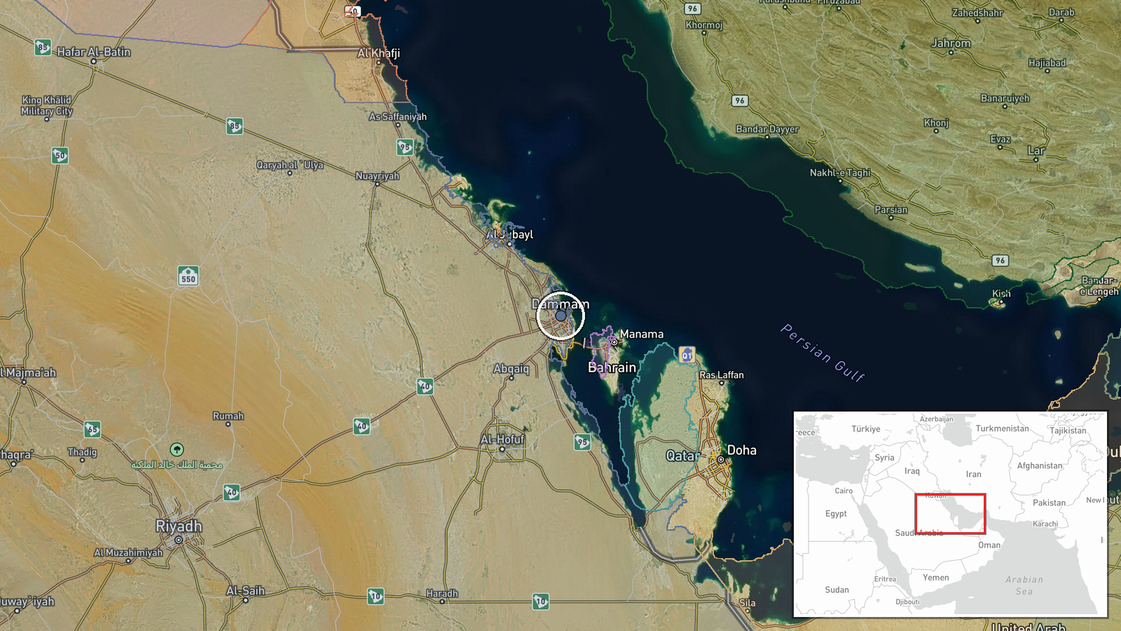 Dammam Airport, Eastern Province, Saudi Arabia — Airspace Closure location map