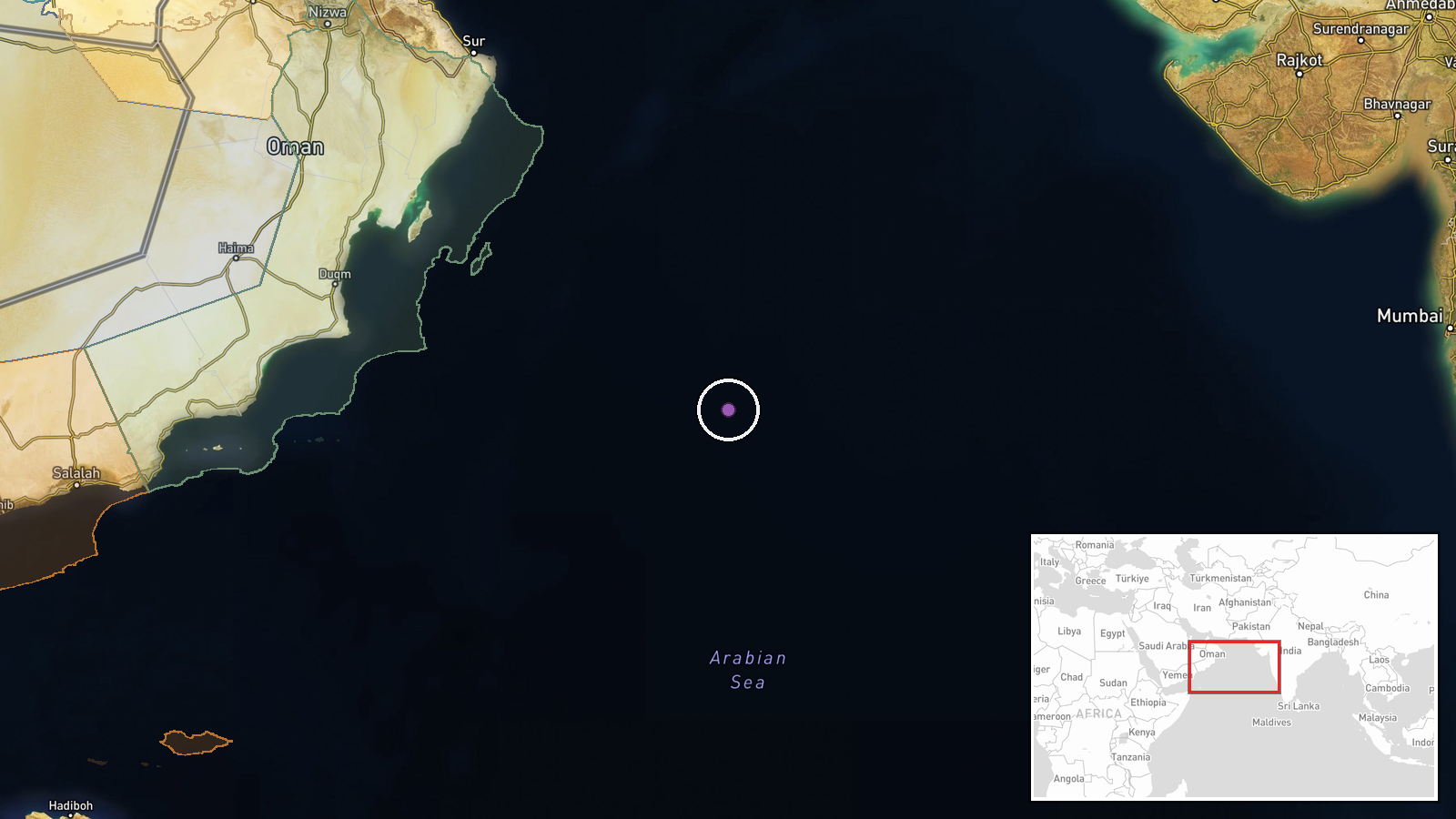 Arabian Sea, CENTCOM area — Military Exercise location map