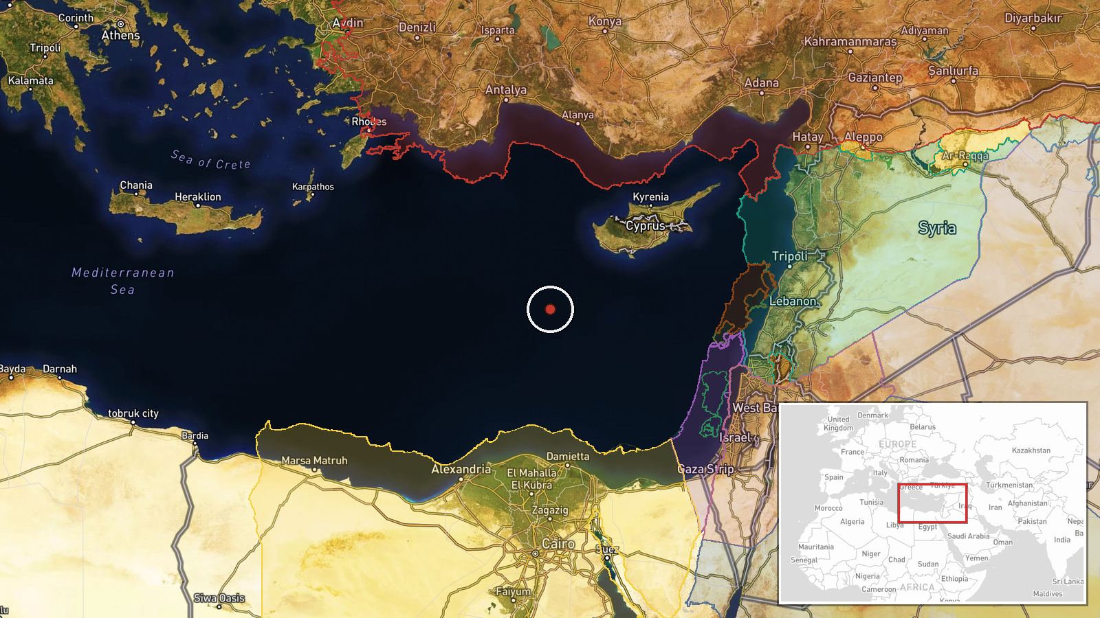 Eastern Mediterranean Sea — Military Exercise location map
