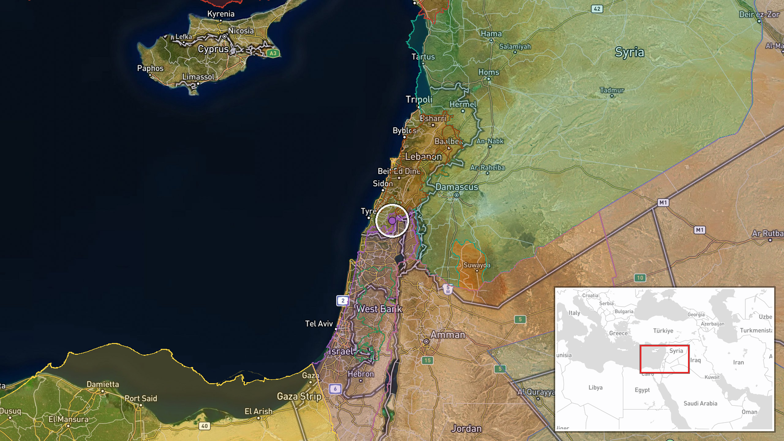 Bani Hayyan, South Lebanon, Lebanon — Airstrike location map