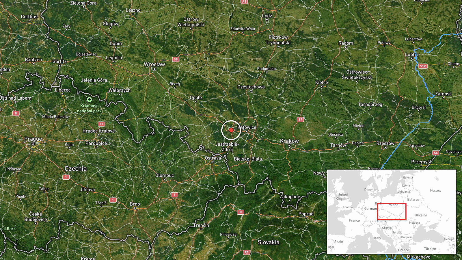 Flytronic drone factory, Gliwice, Silesian Voivodeship, Poland — Report location map