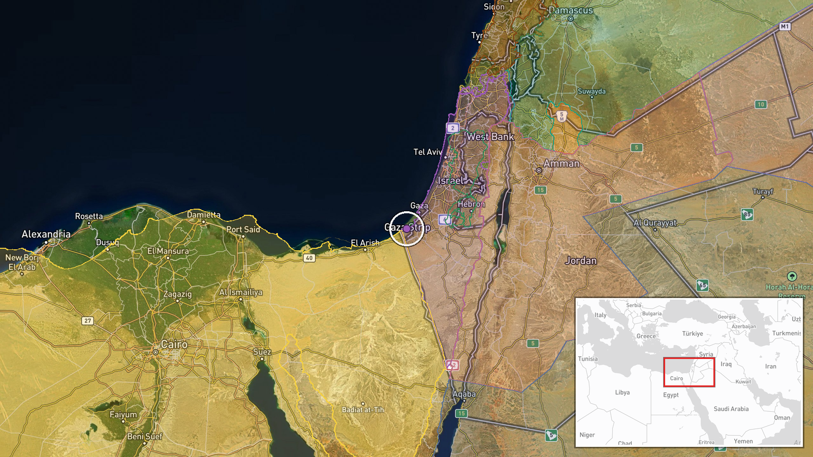 Khan Yunis, Gaza Strip, Palestine — Airstrike location map