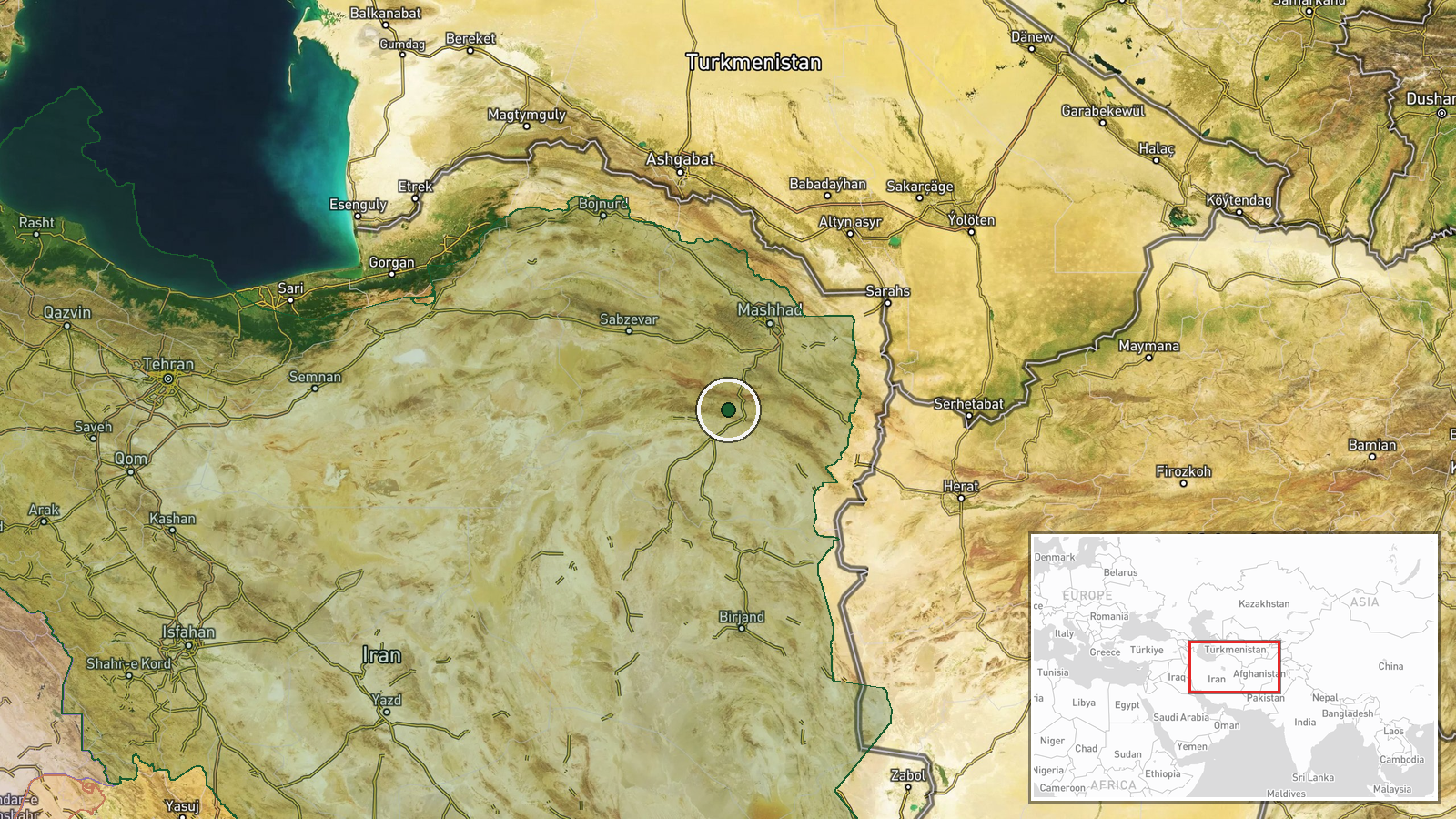 Razavi Khorasan Province, Iran (launch reported) — Missile Transit location map