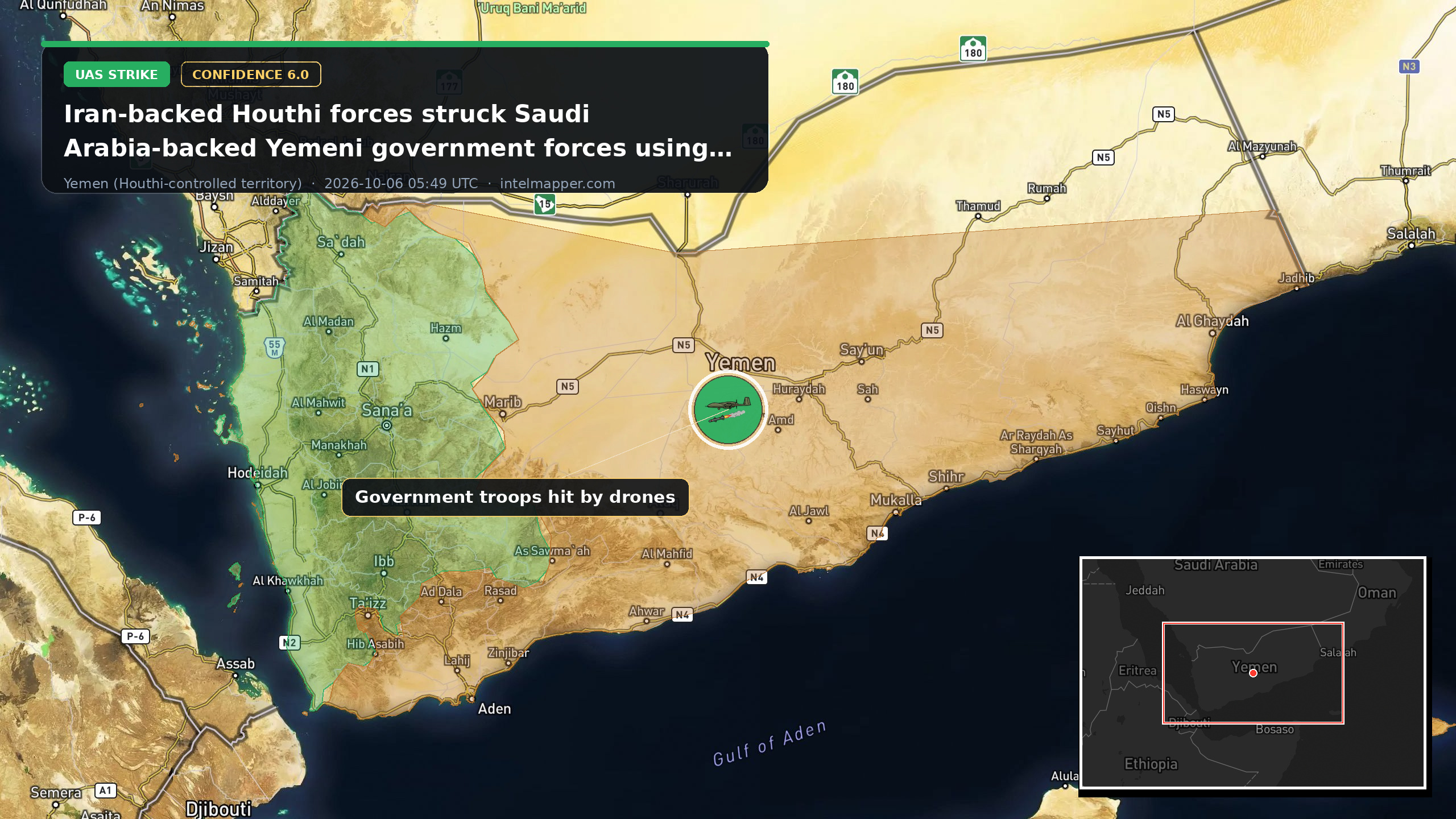 Yemen (Houthi-controlled territory) — annotated map