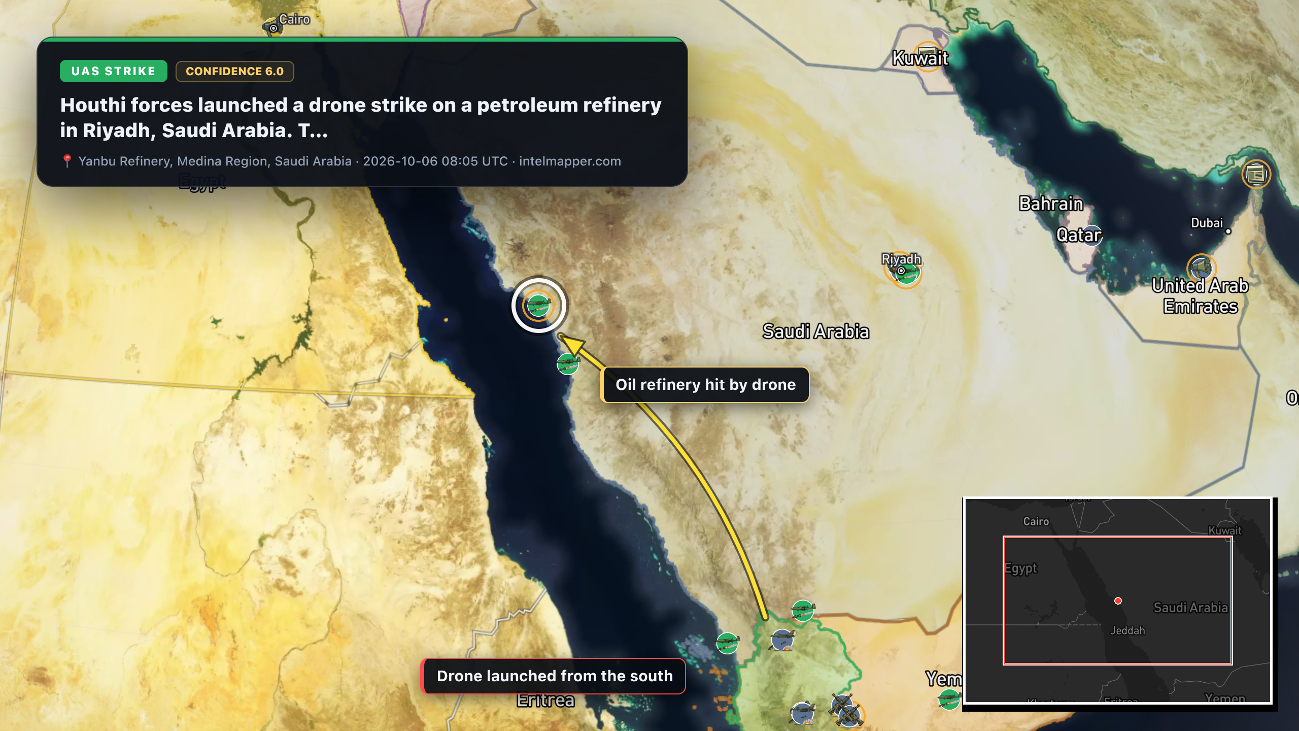 Yanbu Refinery, Medina Region, Saudi Arabia — annotated map