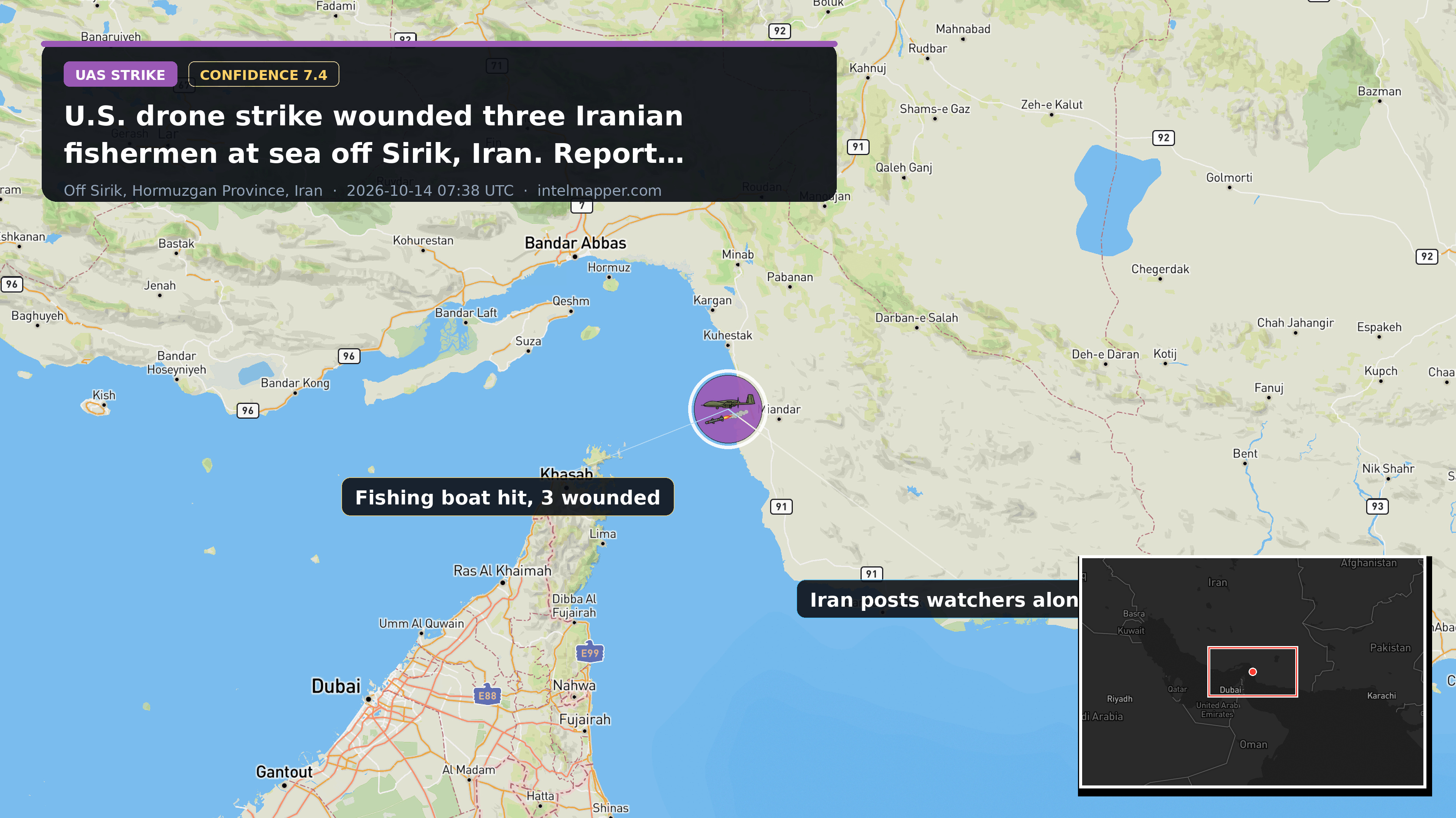 Off Sirik, Hormuzgan Province, Iran — annotated map
